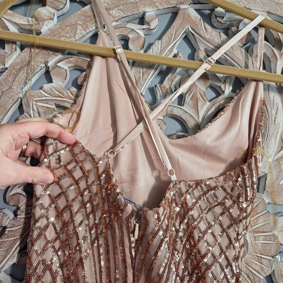 Goddiva Sequin rose gold mini dress small - Picture 6 of 10
